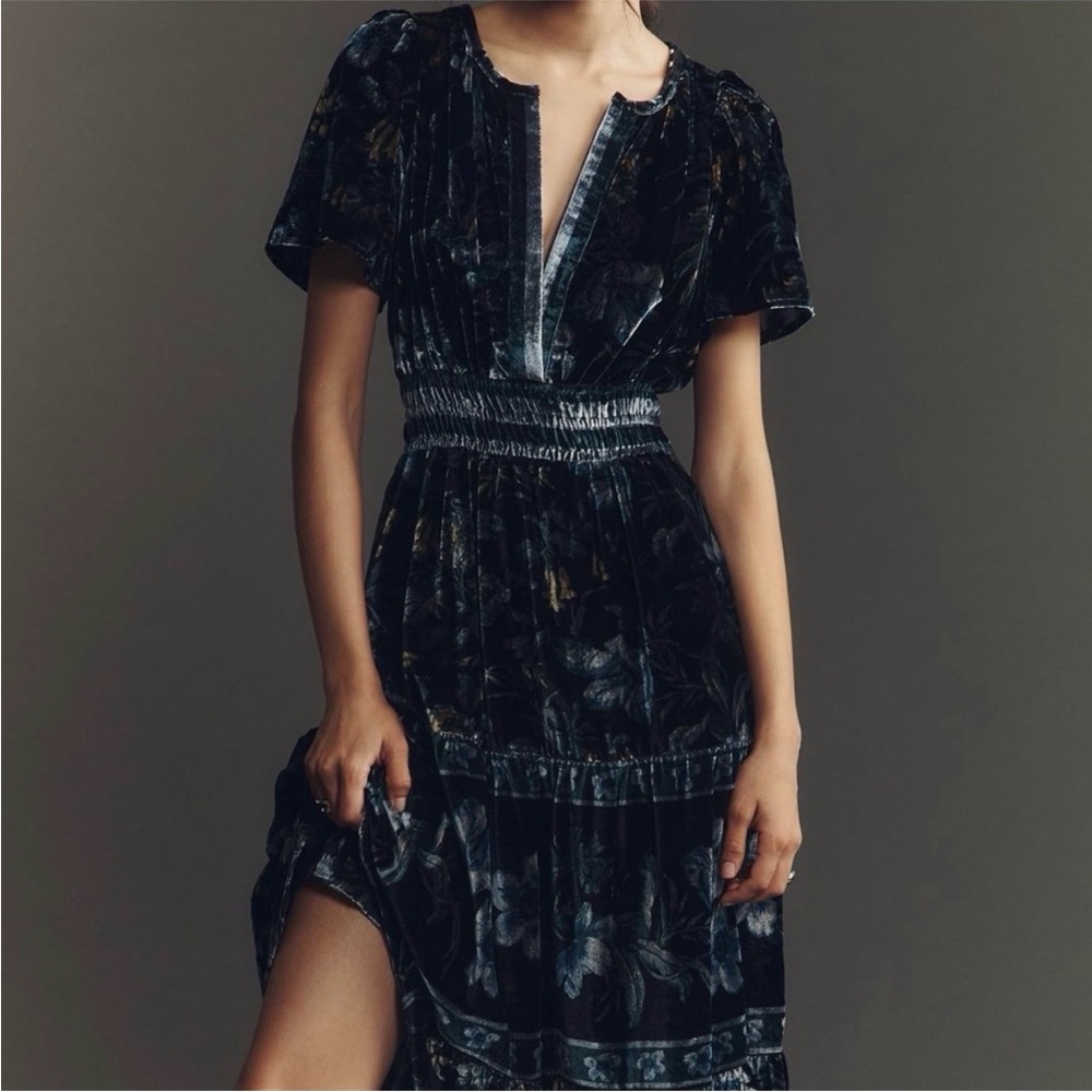 Anthropologie Somerset Velvet Floral Dress
